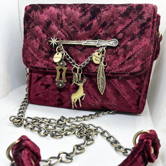 Bioworld Harry Potter Wand Spell Charms Purple Quilted Velvet Crossbody Bag - Picture 1 of 6